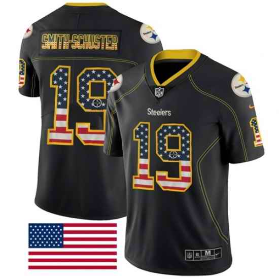 Nike Steelers #19 JuJu Smith Schuster Black Mens Stitched NFL Limited Rush USA Flag Jersey